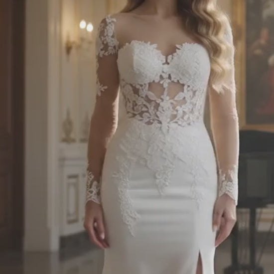 Ivory Satin Mermaid Silshousette Wedding Dress with One Shouder - product video
