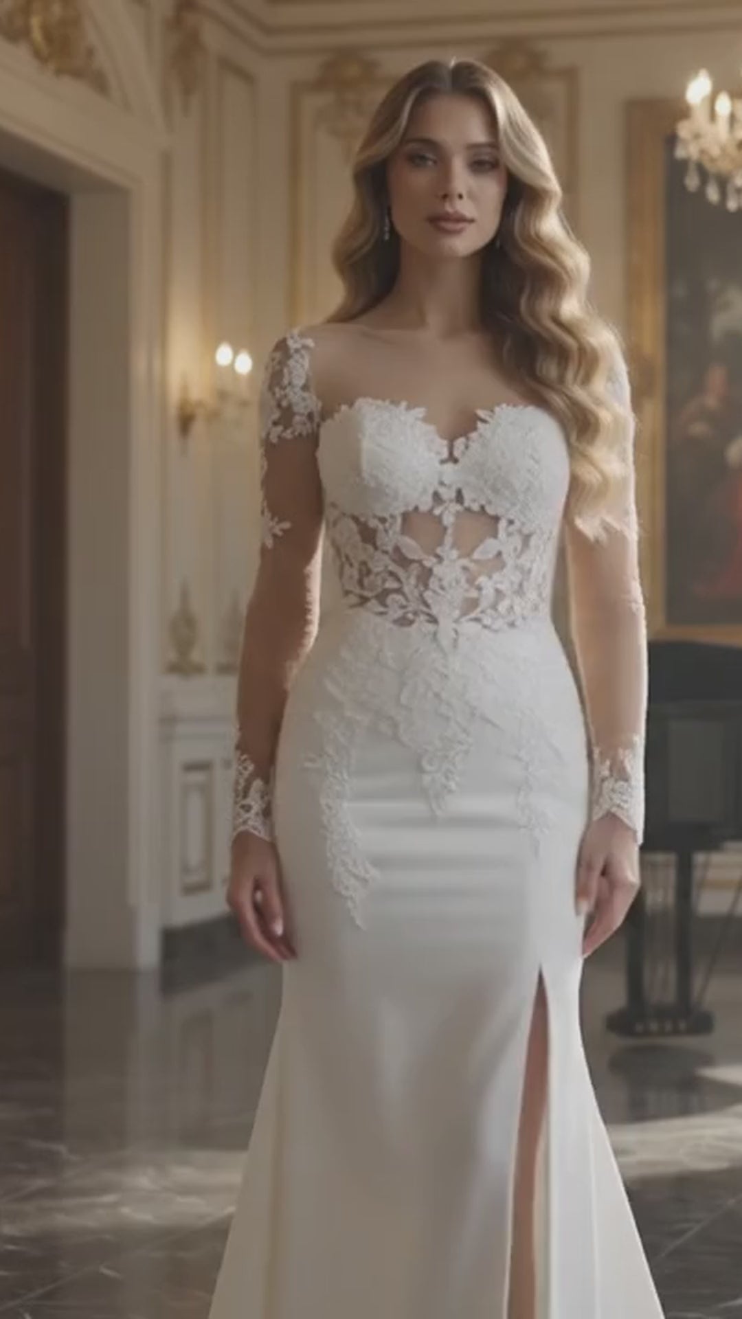 Ivory Satin Mermaid Silshousette Wedding Dress with One Shouder - product video